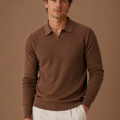Men's Ribbed Knit Polo Sweater Smart Casual Pullover