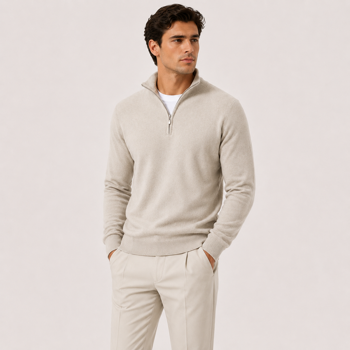 Men's Quarter Zip Knit Sweater Lightweight Warm Pullover