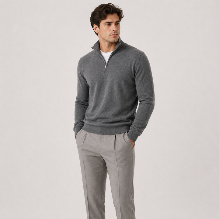 Men's Quarter Zip Knit Sweater Lightweight Warm Pullover