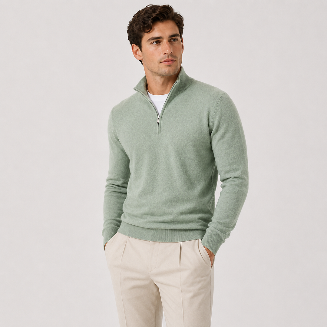 Men's Quarter Zip Knit Sweater Lightweight Warm Pullover