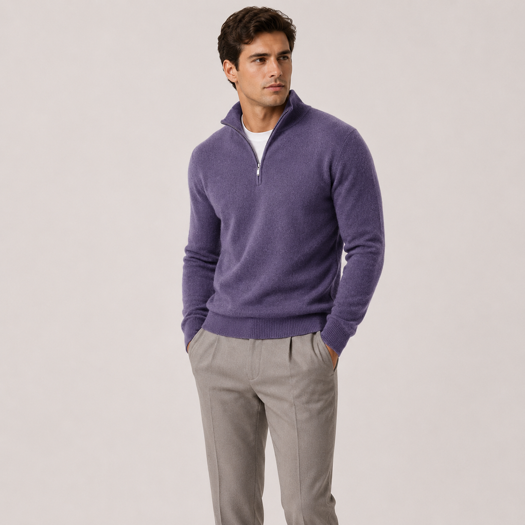 Men's Quarter Zip Knit Sweater Lightweight Warm Pullover