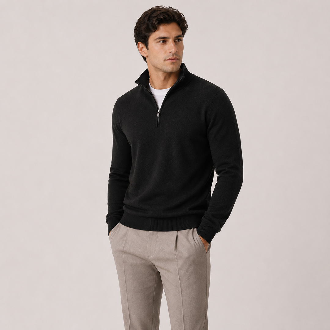 Men's Quarter Zip Knit Sweater Lightweight Warm Pullover