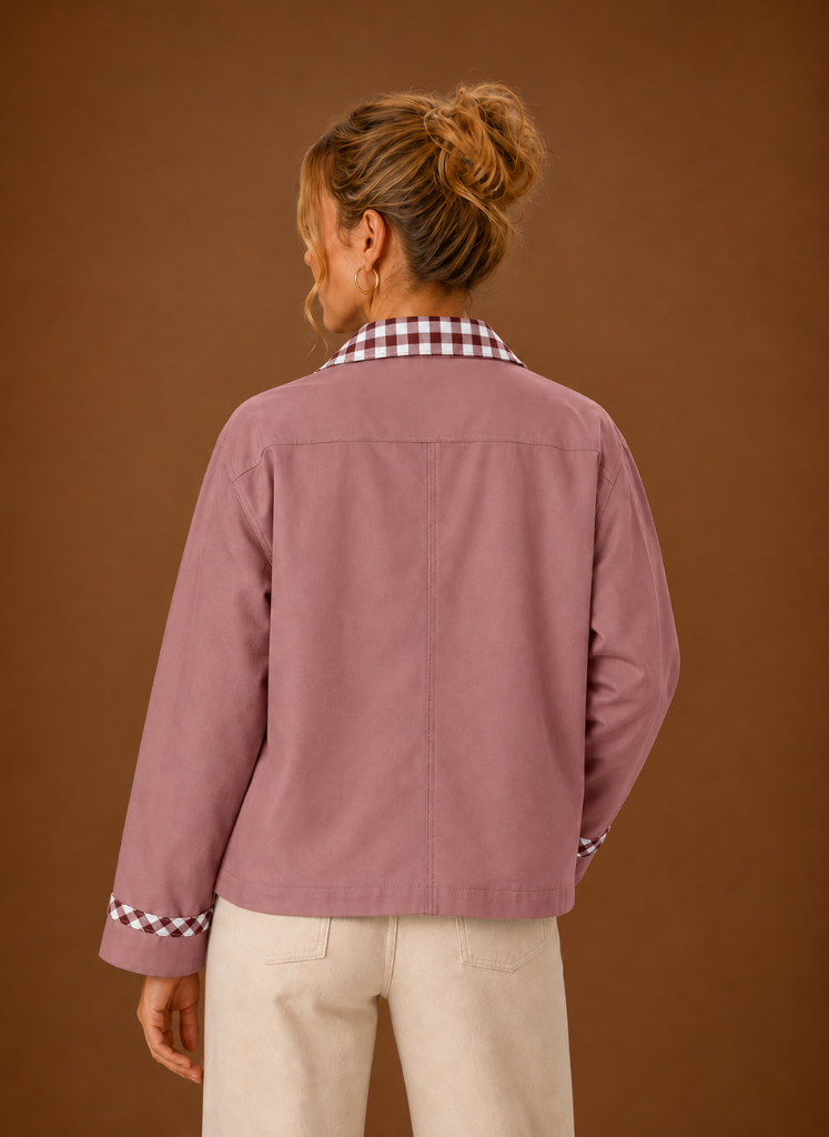 Women’s Barn Jacket - Check Collar Casual Coat