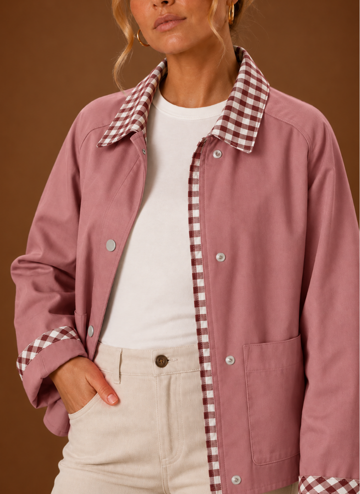 Women’s Barn Jacket - Check Collar Casual Coat