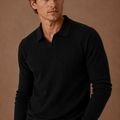 Men's Ribbed Knit Polo Sweater Smart Casual Pullover