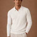 Men's Ribbed Knit Polo Sweater Smart Casual Pullover
