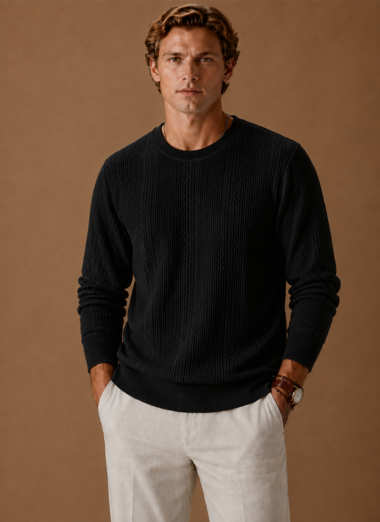 Men's Cable Knit Sweater – Crew Neck Textured Pullover