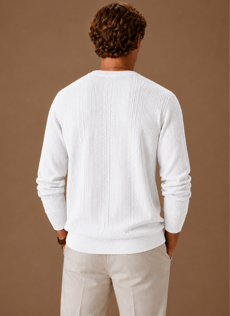 Men's Cable Knit Sweater – Crew Neck Textured Pullover
