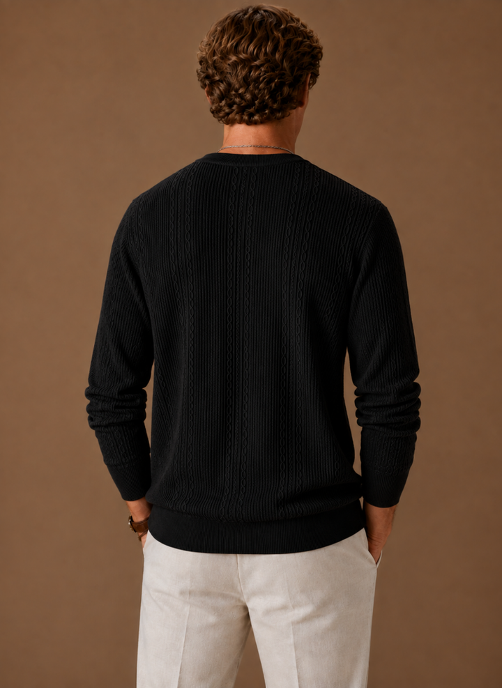 Men's Cable Knit Sweater – Crew Neck Textured Pullover