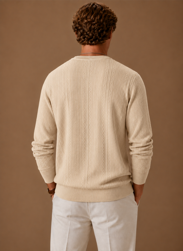 Men's Cable Knit Sweater – Crew Neck Textured Pullover