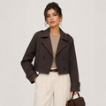 Women's Cropped Trench Jacket Double Breasted Classic Outerwear