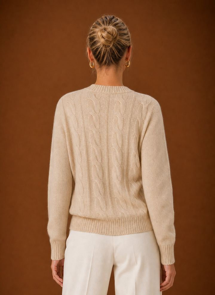 Women's Cable Knit Sweater - Crew Neck Knit Pullover