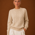 Women's Cable Knit Sweater - Crew Neck Knit Pullover