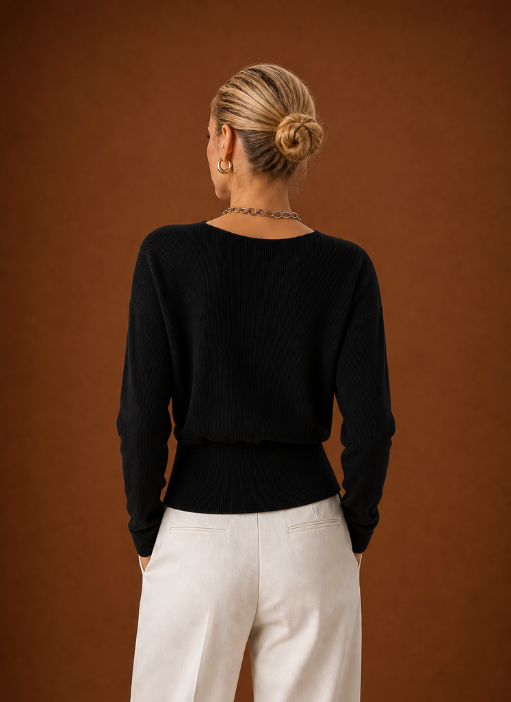 Women's Wrap Sweater - Ribbed Knit V-Neck Cropped Top