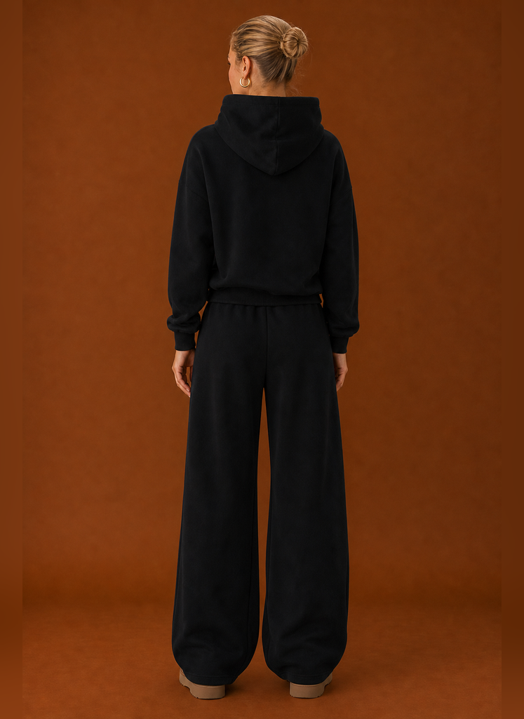 Women's Sweatsuit - Cozy Hoodie & Wide Leg Sweatpants Tracksuit Set