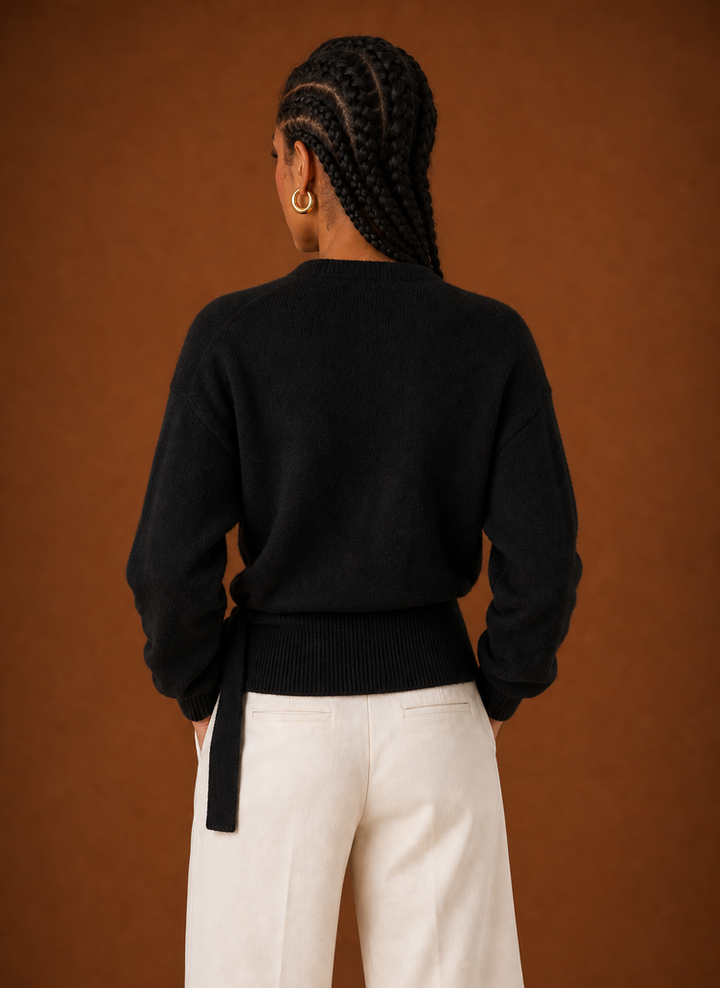 Women's Wrap Sweater - Tie Waist Cropped V-Neck Top