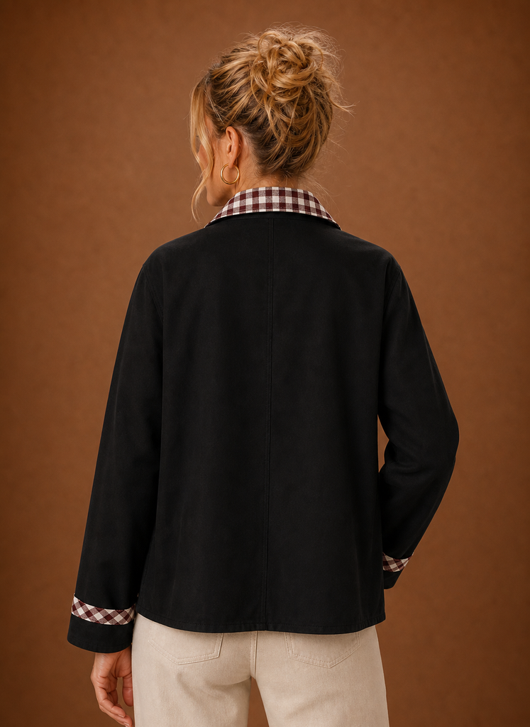 Women’s Barn Jacket - Check Collar Casual Coat