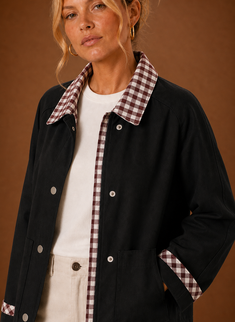 Women’s Barn Jacket - Check Collar Casual Coat