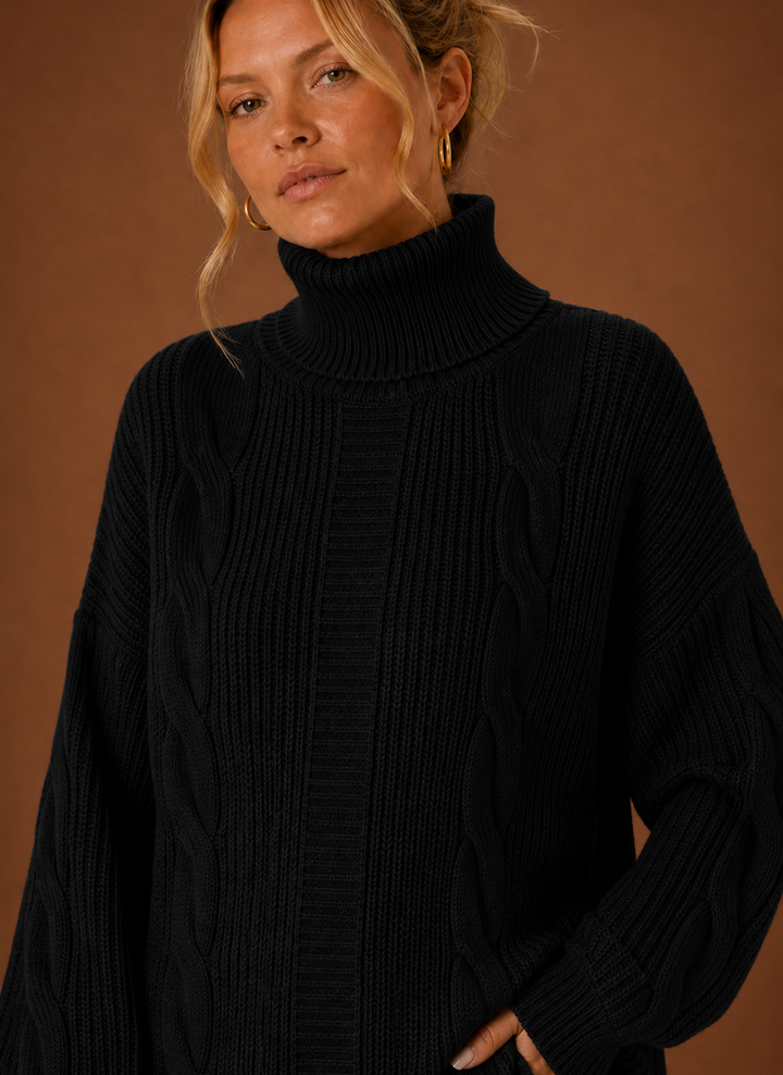 Women's Turtleneck Sweater Dress - Pullover Knit Dress