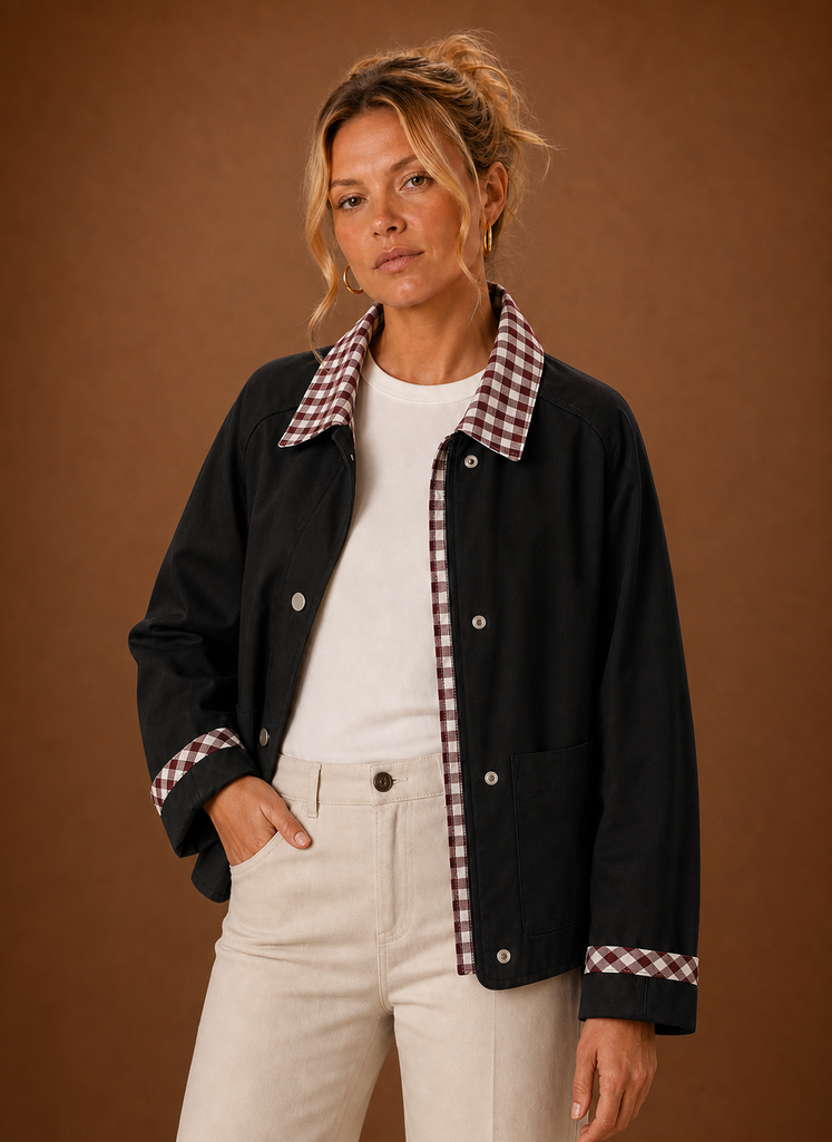 Women’s Barn Jacket - Check Collar Casual Coat