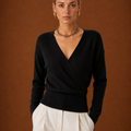 Women's Wrap Sweater - Ribbed Knit V-Neck Cropped Top