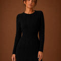 Women's Cable Knit Sweater Dress - Long Sleeve Mini Dress