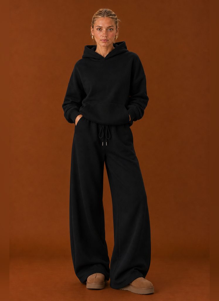 Women's Sweatsuit - Cozy Hoodie & Wide Leg Sweatpants Tracksuit Set
