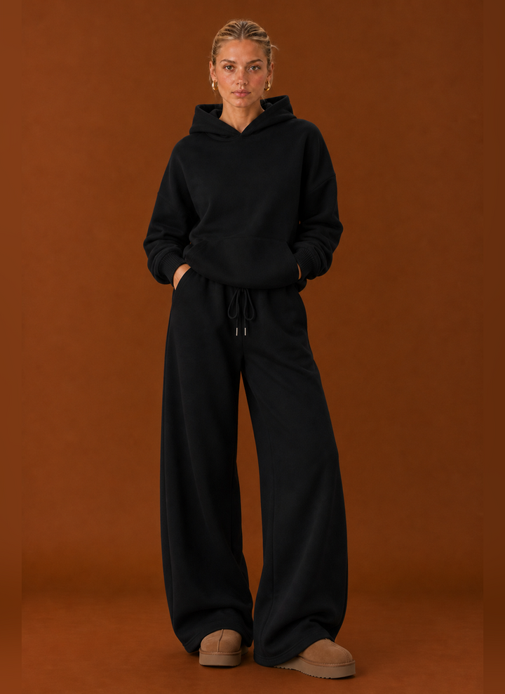 Women's Sweatsuit - Cozy Hoodie & Wide Leg Sweatpants Tracksuit Set