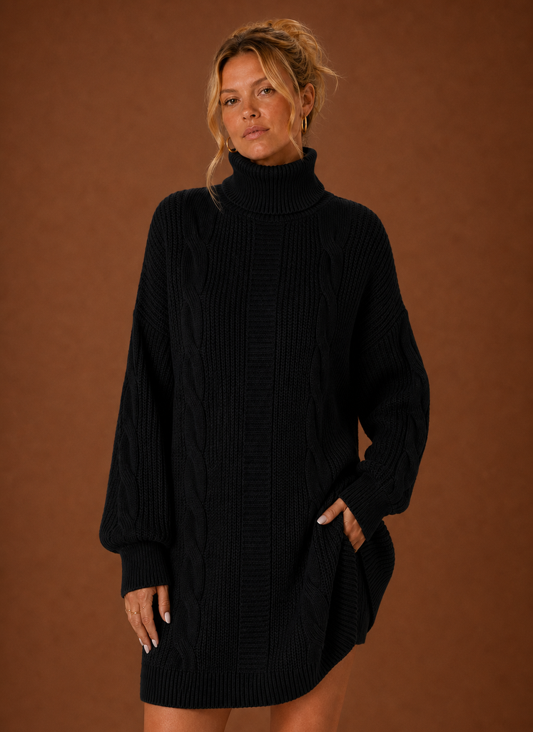 Women's Turtleneck Sweater Dress - Pullover Knit Dress