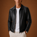 Men's Leather Look Jacket Classic Zip Jacket