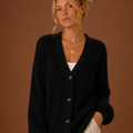 Women's V-Neck Knit Cardigan - Button Front Long Sleeve Sweater