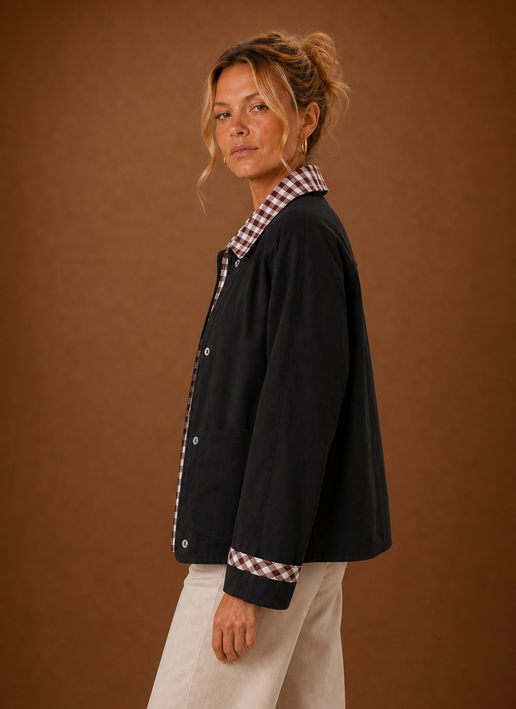 Women’s Barn Jacket - Check Collar Casual Coat