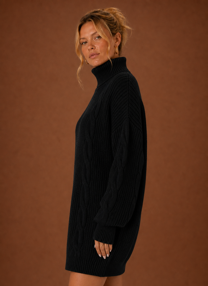 Women's Turtleneck Sweater Dress - Pullover Knit Dress