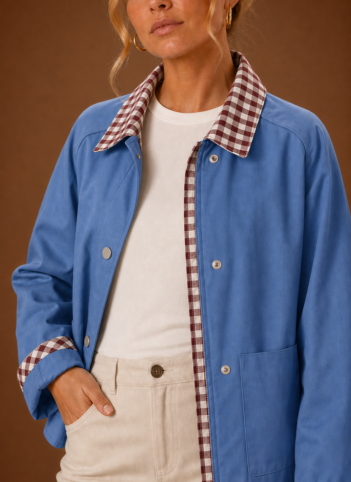 Women’s Barn Jacket - Check Collar Casual Coat