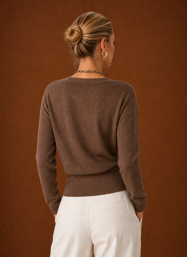 Women's Wrap Sweater - Ribbed Knit V-Neck Cropped Top