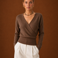 Women's Wrap Sweater - Ribbed Knit V-Neck Cropped Top