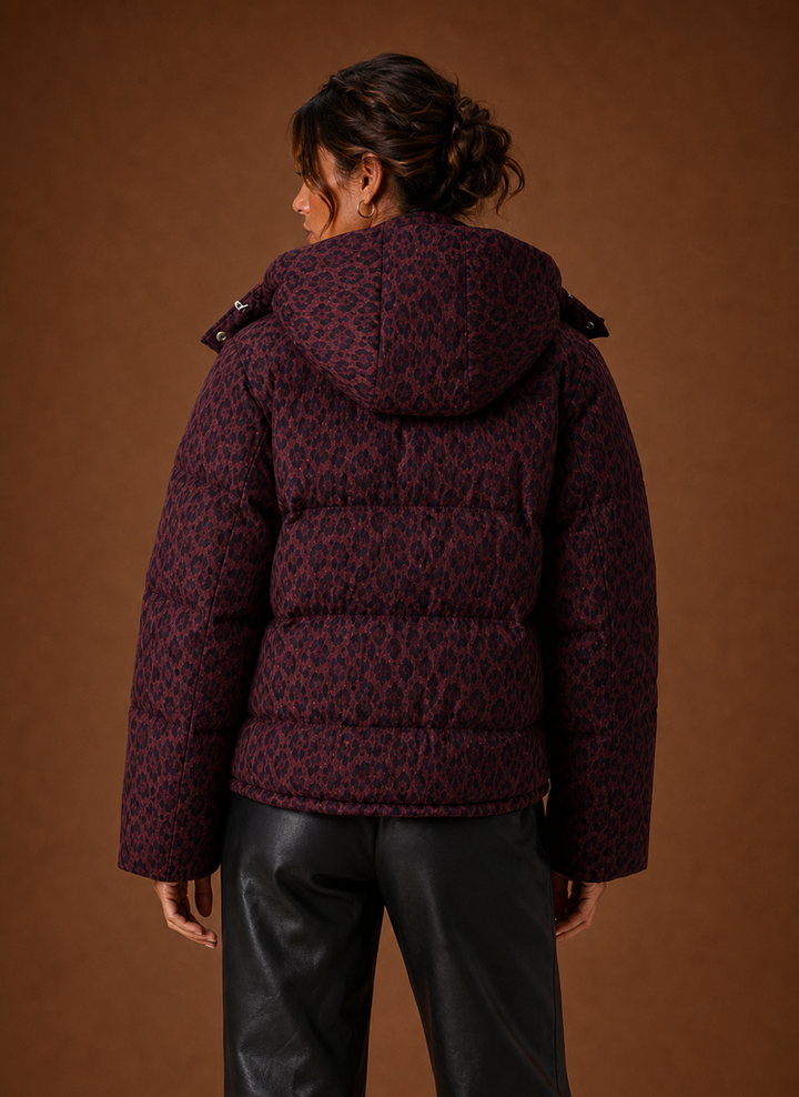 Women's Puffer Jacket - Leopard Print Quilted Winter Coat