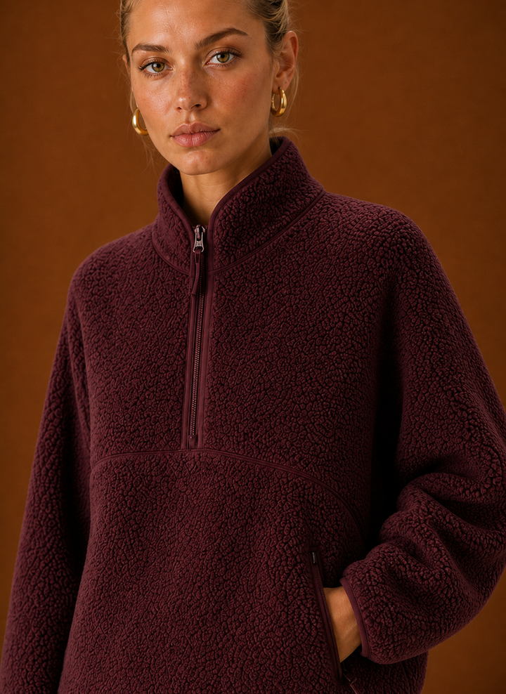 Women’s Sherpa Quarter Zip Pullover – Fleece Oversized Sweatshirt