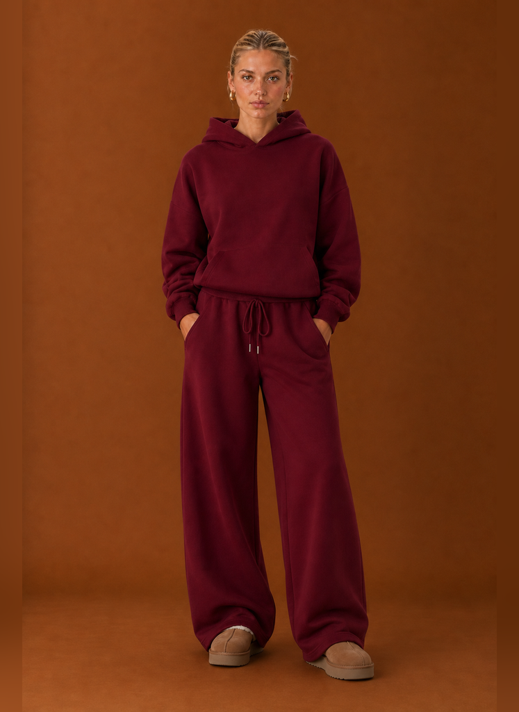 Women's Sweatsuit - Cozy Hoodie & Wide Leg Sweatpants Tracksuit Set