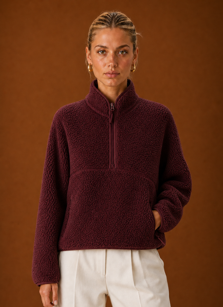 Women’s Sherpa Quarter Zip Pullover – Fleece Oversized Sweatshirt