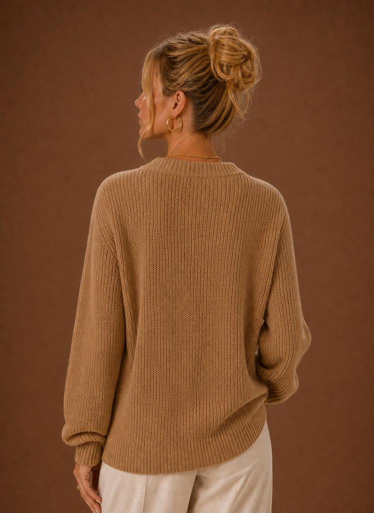 Women's V-Neck Knit Cardigan - Button Front Long Sleeve Sweater
