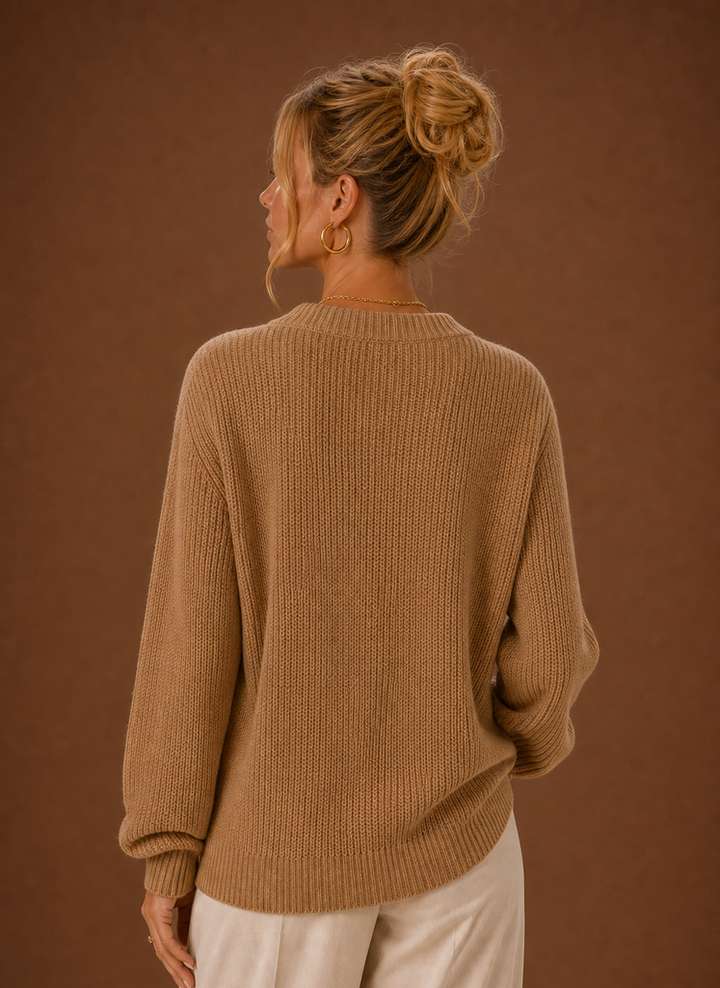 Women's V-Neck Knit Cardigan - Button Front Long Sleeve Sweater