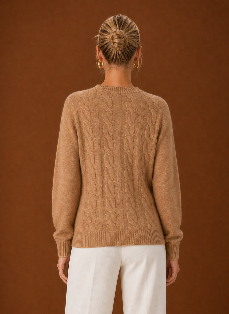 Women's Cable Knit Sweater - Crew Neck Knit Pullover