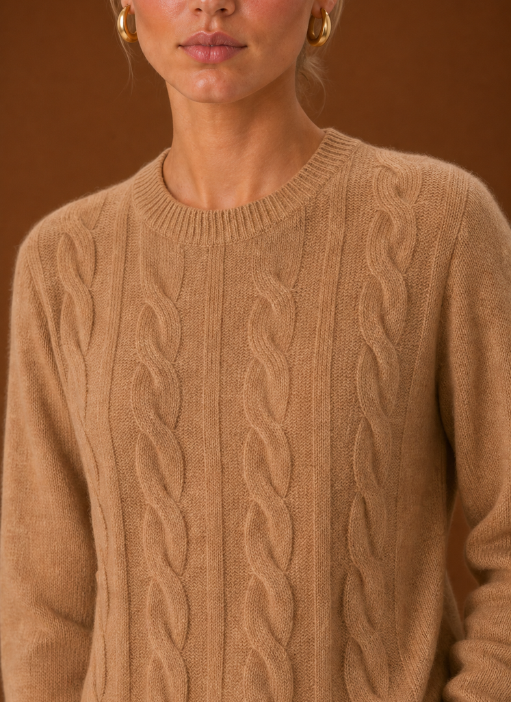 Women's Cable Knit Sweater - Crew Neck Knit Pullover