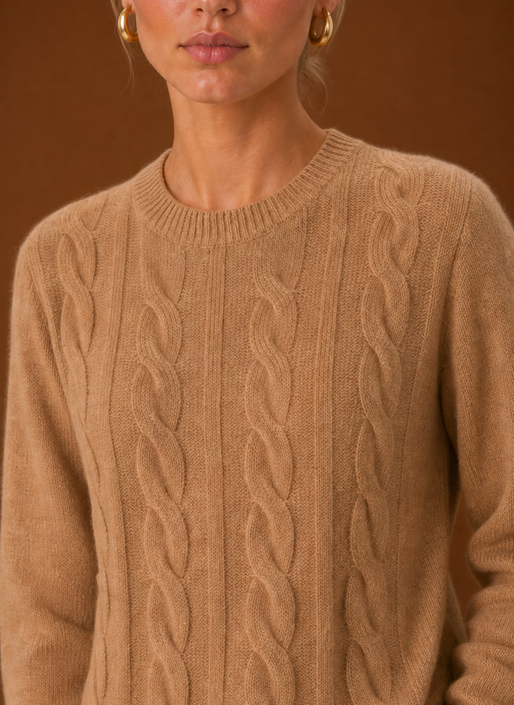 Women's Cable Knit Sweater - Crew Neck Knit Pullover