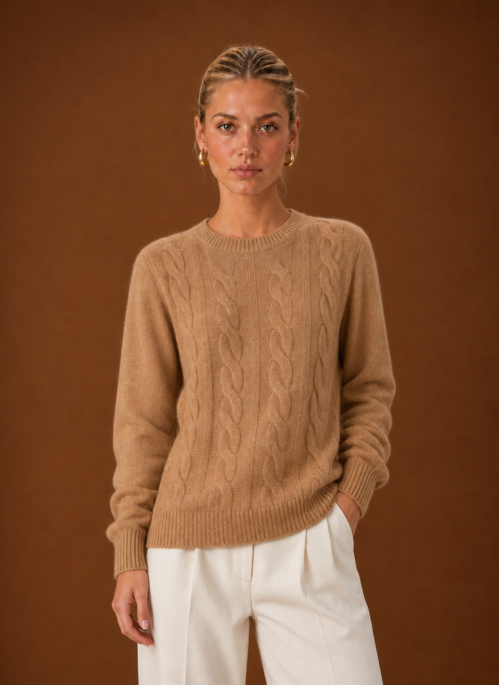 Women's Cable Knit Sweater - Crew Neck Knit Pullover
