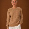 Women's Cable Knit Sweater - Crew Neck Knit Pullover