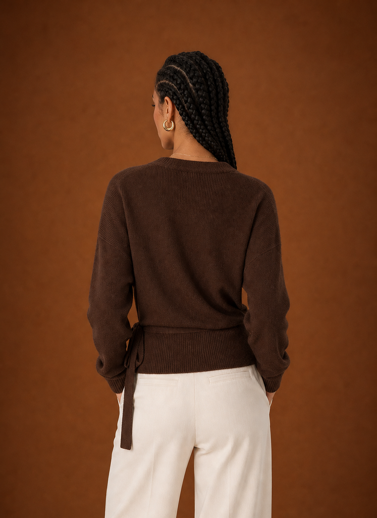 Women's Wrap Sweater - Tie Waist Cropped V-Neck Top