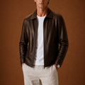 Men's Leather Look Jacket Classic Zip Jacket