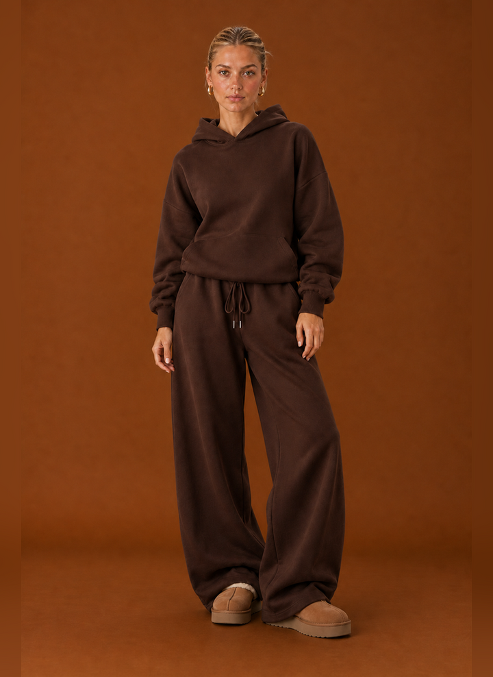 Women's Sweatsuit - Cozy Hoodie & Wide Leg Sweatpants Tracksuit Set